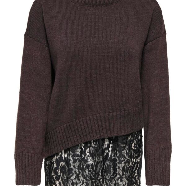 only onlevie ls lace mix o neck knt 5128826 coffee bean black lace strikbluser 927897